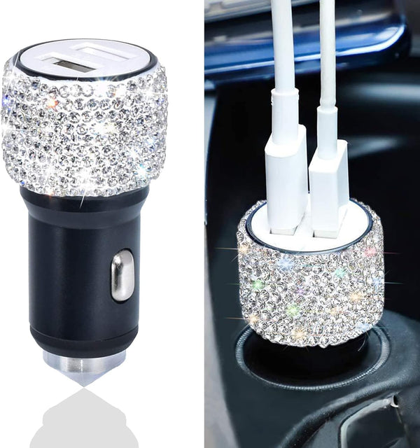 Dual USB Car Charger, 5V/2.4A Bling Fast Charge Dual Port Adapter, Compatible with All Chargers
