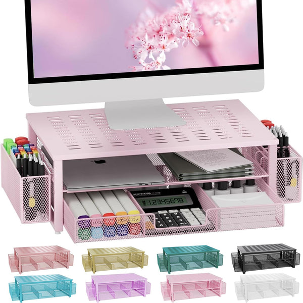 gianotter Monitor Stand with Drawer and Pen Holder, 2-Tier Desk Organizers and Accessories, Ideal for Office Supplies