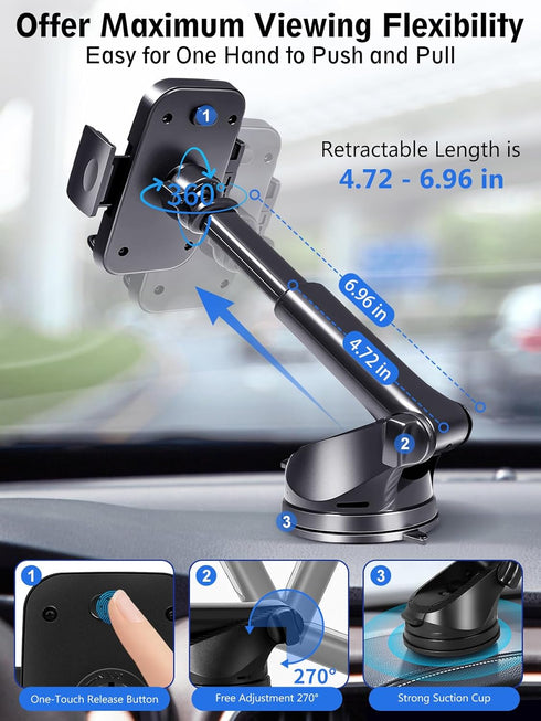 Qhumility 3-in-1 2025 360 Car Phone Holder, Upgraded Phone Mount for Car Dashboard Air Vent Windshield, Adjustable Car