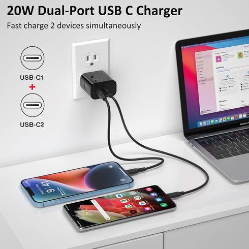 Car Charger for iPhone 15, 40W Dual USB C Fast Charger Cigarette Lighter + 2 Pack 6FT USB C to USB C Cable + Dual USB C
