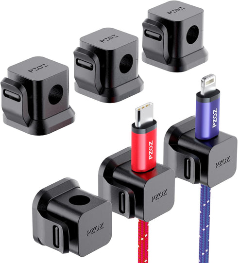 PZOZ 6 Pack Cord Organizer, Black - Adhesive Charger Cable Clips, Wire Holder for Home Office Desk, Nightstand