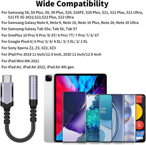 USB C to 3.5mm Audio Headphones Adapter for Samsung Galaxy S24 S23 Ultra S22 Plus S21 S20, Type C to Aux Dongle for