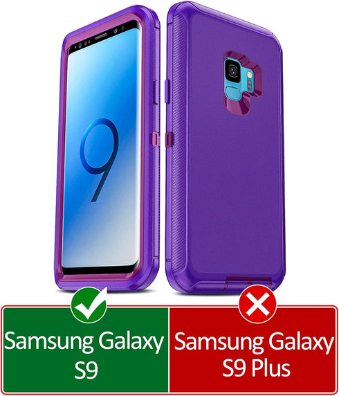 LeYi Purple Case for Samsung S9, 3 in 1 Full Body Shockproof Rubber Dustproof Rugged Protection Phone Cover