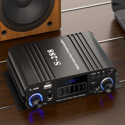 Facmogu S-288 4 CH Bluetooth 5.0 Home Audio Amplifier, RMS 45Wx4, Max 600W, USB, SD, FM, with Remote Control