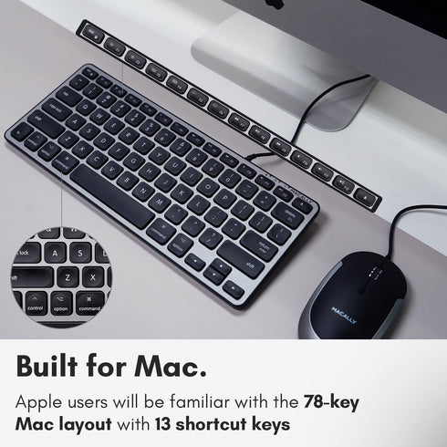 Macally Backlit Wired Keyboard for Mac, Comfortable All Day Typing USB Keyboard for MacBook Pro/Air, iMac, Mac Mini/Pro