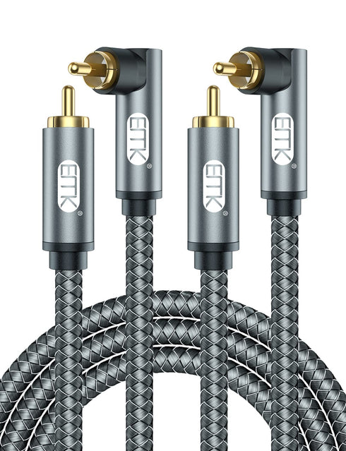 EMK 90 Degree RCA Cable, Male to Male Subwoofer Cable with Gold Plated Connectors, Pack of 2 (6 Feet)