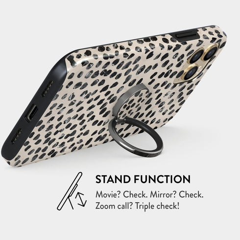 BURGA Stylish Metal Cell Phone Ring Stand Holder, Finger Grip Kickstand 360 Degree Rotation, Black Polka Dots Nude