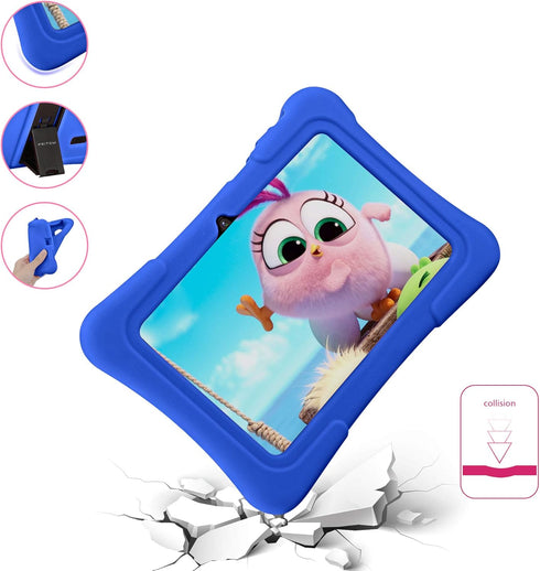 PRITOM 7 inch Kids Tablet, Quad Core Android 10, 32 GB ROM, Bluetooth, Educational with Kids-Tablet Case, Blue