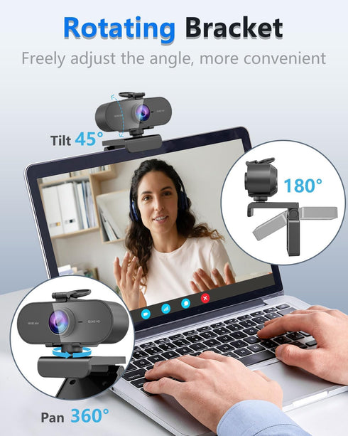 FWV 2K Webcam for PC Mac Laptop with Microphone,Full HD Web Cam for Streaming with Privacy Cover Sliders,USB C Web