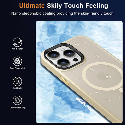 MOCCA Slim Magnetic Case for iPhone 12 Pro Max, Shockproof with Glass Screen & Camera Lens Protectors, Light Gold