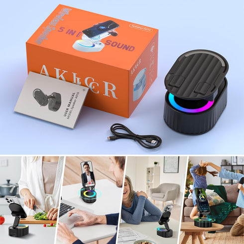 AKLLCCR 5in1 (3000mAh) 300 Wireless Induction Audio Bluetooth Speaker Phone Holder Emergency Rechargeable with Colorful