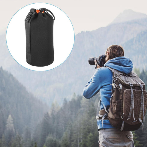 PATIKIL 2 Pcs Camera Lens Bag, 3.9" ID x 9.8" H Drawstring Pouch with Thick Neoprene, Lens Case for DSLR, Black & Orange