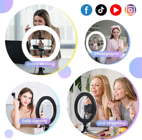 RYUNVOVO 12" 3 11 Selfie Ring Light with Tripod Stand and Phone Holder, LED Ring Light for Desk with Light Modes
