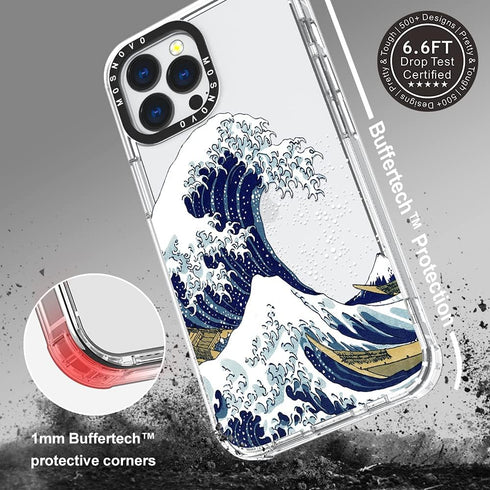 MOSNOVO Case for iPhone 13 Pro Max, Military-Grade Drop Protection, Clear TPU Bumper Phone Cover, Great Wave