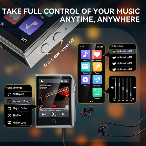 RUIZU 64GB MP3 2" 128GB HiFi Lossless Player, DAC DSD High Resolution Digital Audio Player, Portable Hi-Res Music