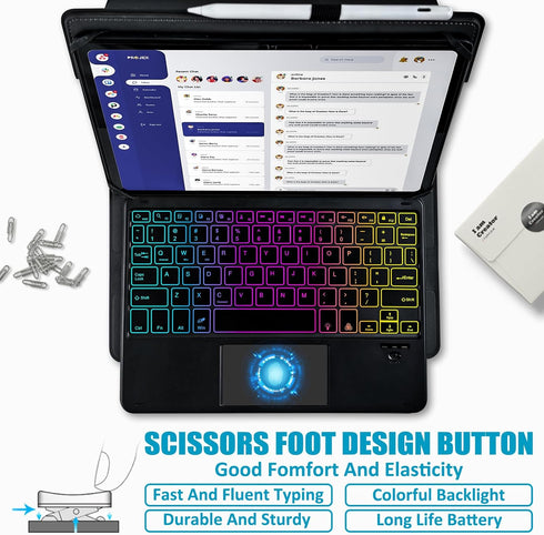 Universal Touchpad Keyboard Case for 9.7, 10.1, 10.2", 10.5", 10.9", 11" Tablet, Rainbow Backlight TrackPad Keyboard