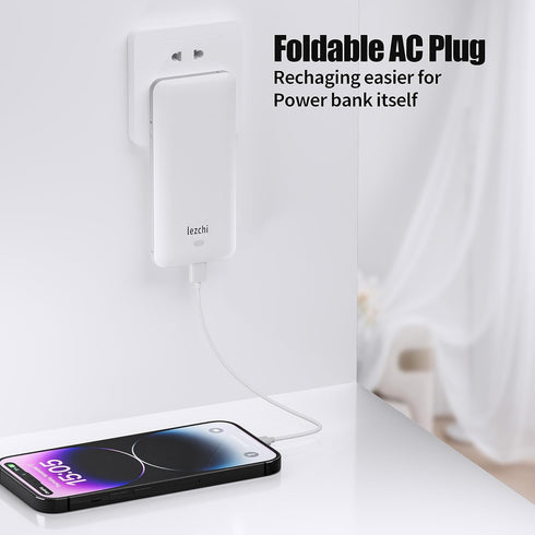 Portable Power Bank 10000mAh, Ultra Slim Charger with Built-in AC Plug, Compatible with All Kinds of Cellphones
