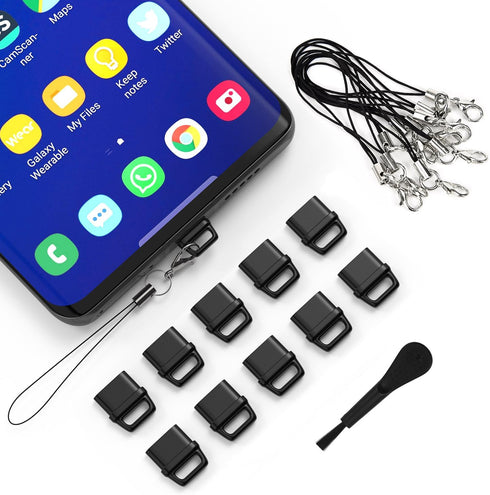 10X USB C Anti Dust Plug, Phone USB Type C Dustproof Cover Protector with Easy-Grip Tab Lanyard & Cleaning Brush for
