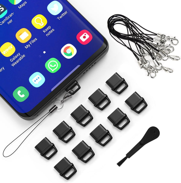 10X USB C Anti Dust Plug, Phone USB Type C Dustproof Cover Protector with Easy-Grip Tab Lanyard & Cleaning Brush for