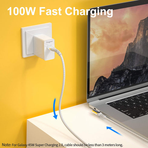 Fasgear 100W USB C to Type C 90 Degree Cable 3ft, USB 3.1 Gen 2 10Gbps Data, 5A Power Delivery Compatible for Link, VR