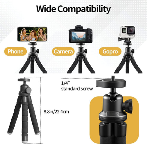 Sensyne Phone Tripod, Flexible Cell Phone Tripod with Holder and Wireless Remote, Compatible with All Cell Phones