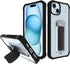 Scooch Wingman Case for iPhone 15 Plus with Stand, Military Grade Drop Protection, Pop-Out Kickstand - Tuxedo Clear