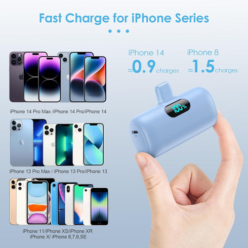 Small Portable Charger for iPhone, Upgraded 5000mAh PD Fast Charging Power Bank, Mini Plug-in Battery Pack, Compatible
