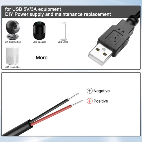MEIRIYFA USB 2.0 Pigtail Cable Male Plug, 2 Pin Open End Bare Wire, 1M Power Extension Cable, 5 PCS
