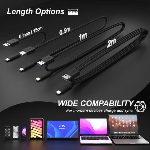 USB3.2 Gen2x1 A to C Cable, USB-A to USB-C, 10Gbps High Speed Data Transfer, USB Charging Cable, 2 meters, Black