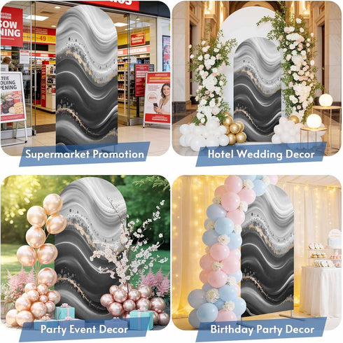 Jnbasdffb 6.6 Marble Wedding Arch Cover,Stretchy Spandex Arch Backdrop Stand Covers FT,Black Grey Oil Painting Gradient