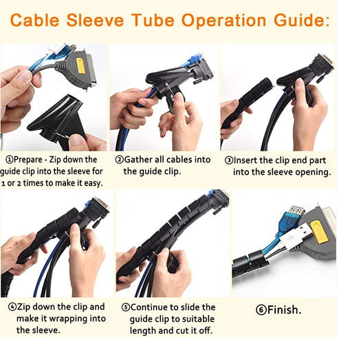 Large PC Cable Management Tube Sleeve, 2 PCS Black Wire Organizer for Cords, 5 ft EZ Spiral Cable Wrap Cover