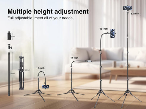 elitehood 6.8 Feet Tall Phone Stand Tripod, Aluminum iPhone Tripod, Adjustable for iPhone 15 Pro Max, Android Phones
