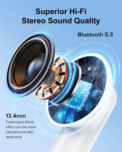 Wireless Earbuds, Bluetooth 5.3 Headphones, 42H Playtime, IPX7 Waterproof, HiFi Stereo Call Noise Cancelling Earphones