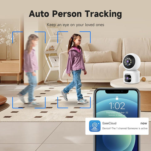 JAIOTlink 360 2.5k 2.4G/5G Indoor Pet Security Camera for Dog Cat, Pan Tilt Baby Monitor, Dual-Lens WiFi Camera