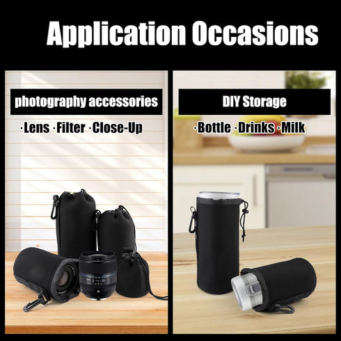 Sopoloray 4pcs Bag,4 Set Camera Lens Sizes Protective Camera Lens Pouch with Drawstring Design,Soft Plush Neoprene