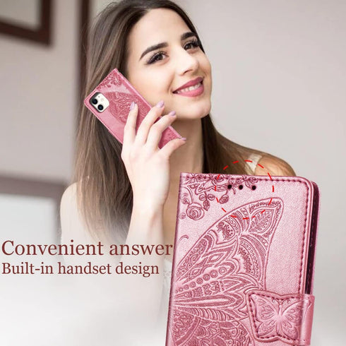 Women Flip Folio Cover for iPhone 11 Wallet Case, Butterfly Embossed PU Leather with Credit Card Holder Slots, Magnetic