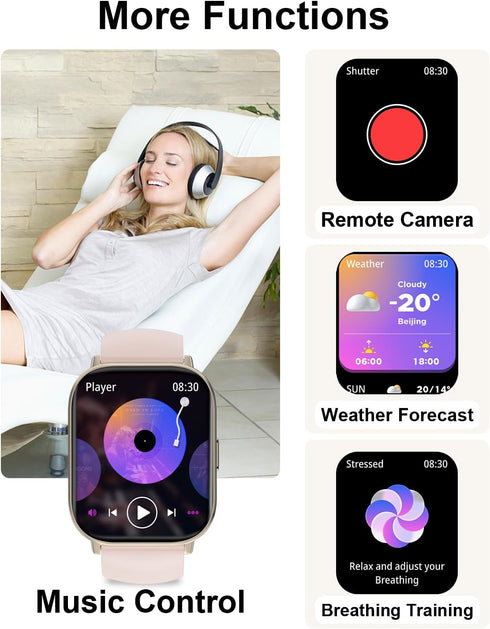 Smart Watch, 2.01” HD Fitness Tracker for Women, Blood Pressure/Heart Rate/Sleep Monitor, IP68 Waterproof