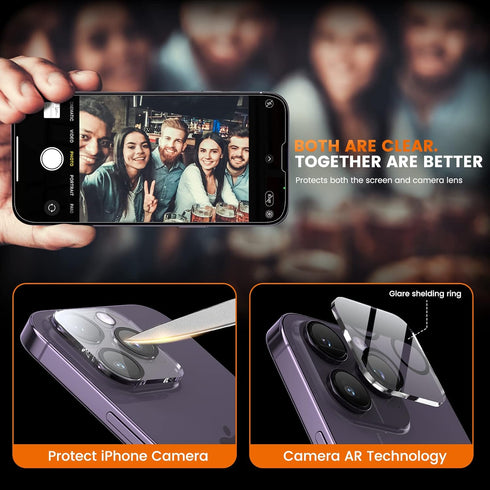 iPhone 14 Pro Max Privacy Screen Protector 4 Pack + 2 Camera Lens Protectors, 9H Hardness, Easy Install, Drop