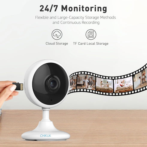 Indoor Security Cameras, 2pcs WiFi Home Camera with Night Vision, Smart Motion Detection, 2-Way Talk, Cloud & SD Storage