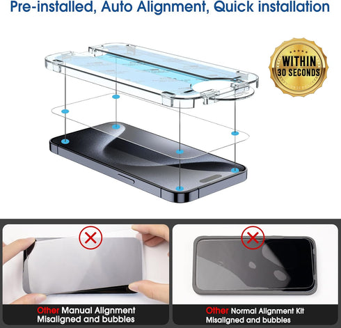 amFilm OneTouch 2+2 Pack Screen Protector for iPhone 15, 6.1" Tempered Glass with Camera Lens Protector Accessories