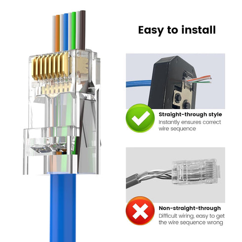 Cat6 RJ45 25 Pack, 10Gbps MOGOOD Pass Through Connectors Ethernet Modular Plug for Solid/Stranded UTP Cable, Easy Crimp