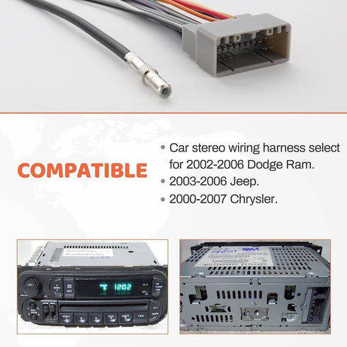 70-6502 2002-2007 2003-2007 2000-2007 NuIth Car Radio Wiring Harness w/Antenna Adapter Connector Fits for Dodge Ram