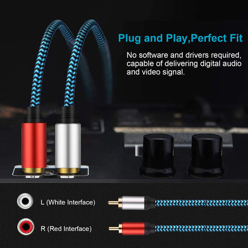 RCA Cable 5ft, 2RCA Male to 2RCA Male Stereo Audio Cable, Nylon-Braided Auxiliary Cord for Home Theater and Speakers