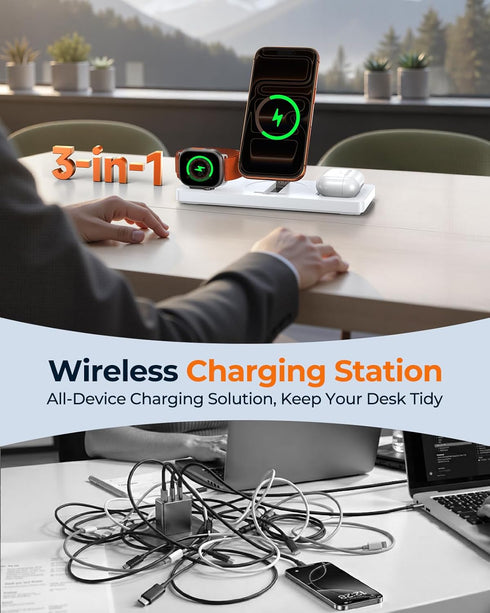 SnugLuv 3-in-1 17 Max/16/15/14/13/12, Foldable Wireless Charging Station for MagSafe, Certified Fast Magnetic Charger