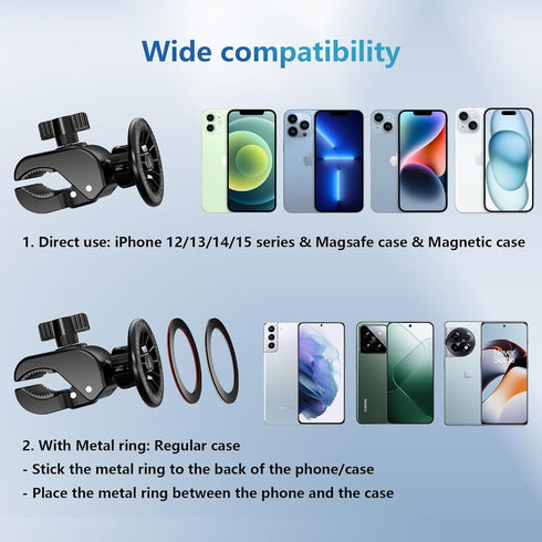 EFEALL Magnetic Phone Holder, Strong Magnet Stroller Phone Mount with Two Metal Rings, for Indoor Gym Equipment(