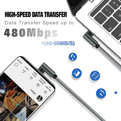 10FT MFi Certified USB C to Lightning Cable - 90 Degree Fast Charger for iPhone 13/12/11/XS/XR/8 & iPad 8th, Nylon