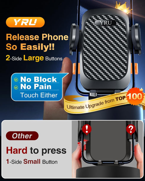 YRU 2024 Ultimate Car Phone Holder Mount, 80+LBS Safest Strongest Rotatable Suction, Dashboard Windshield for iPhone,