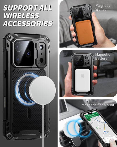 Lanhiem 17 6.9" for iPhone Pro Max Metal Case with Kickstand, Compatible with MagSafe, Built in Tempered Glass Screen