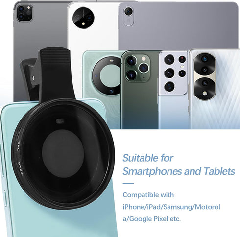 Orizizhic 67MM 16 15 14 13 CPL Filter for All Smartphones, Clip On Phone Filter Kit with Lens Cover and Protect Box