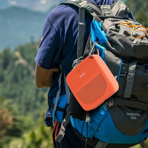 TXEsign Silicone Case Compatible with Bose SoundLink Micro Bluetooth Speaker, Soft Travel Carrying Case Protective Cover with Metal Hook for Bose SoundLink Micro Case (Orange)